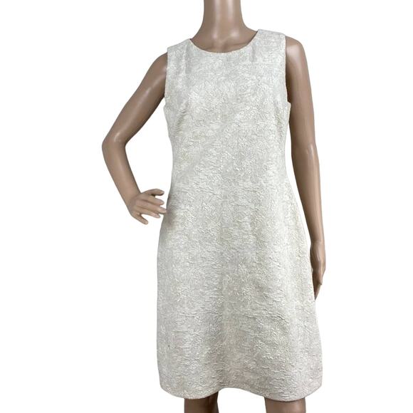 Taylor Cream Glittery Metallic Textured Sleeveless Round Neck Sheath Dress Sz 6 - Picture 1 of 7